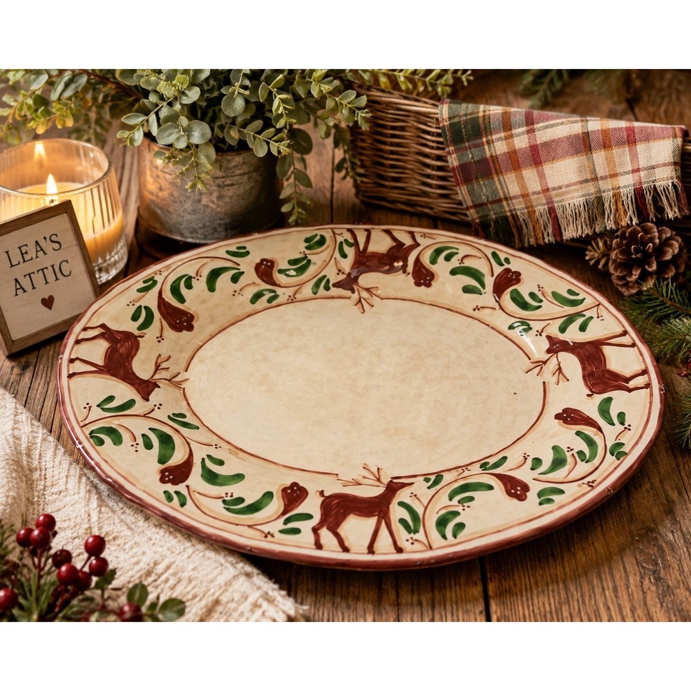 VIETRI Renna 18" Oval Platter Reindeer Deer Italian Pottery Christmas Farmhouse